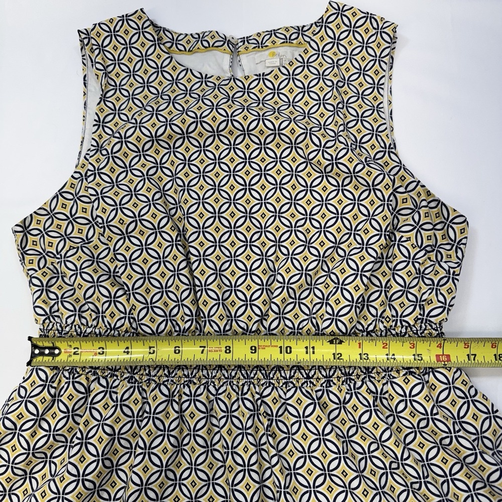 Boden Womens 14R Smocked Waist Fit Flare Cotton Dress Yellow Navy Trance Preppy - Picture 14 of 14